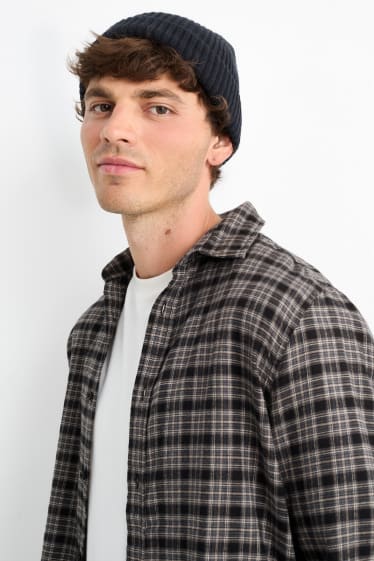 Uomo - Camicia - regular fit - collo all'italiana - a quadretti - nero
