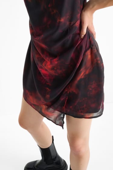 Damen - Drapiertes Kleid - gemustert - schwarz