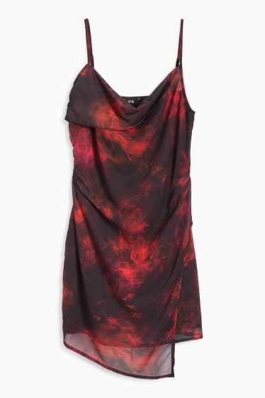 Damen - Drapiertes Kleid - gemustert - schwarz