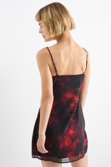 Damen - Drapiertes Kleid - gemustert - schwarz