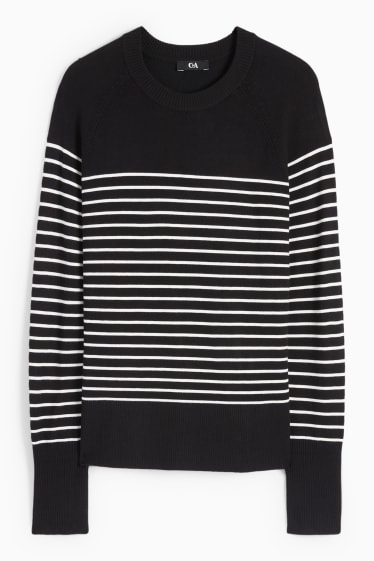 Kobiety - Sweter z cienkiej dzianiny - w paski - czarny