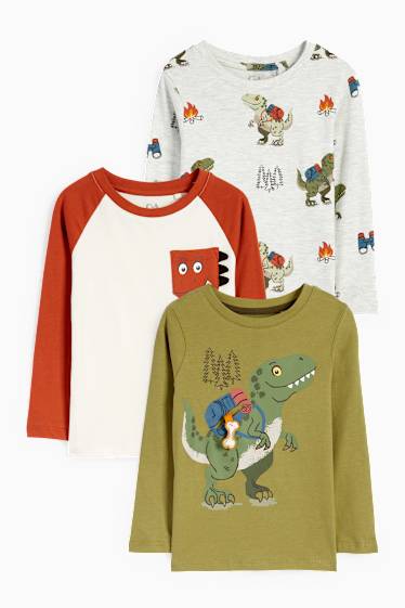 Bambini - Confezione da 3 - dinosauri - maglia a maniche lunghe - verde