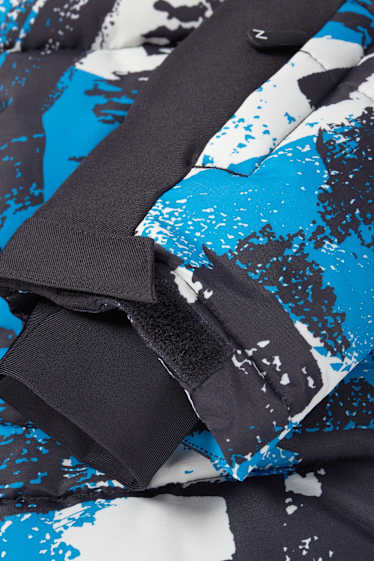 Bambini - Giacca da sci con cappuccio - impermeabile - fantasia - nero