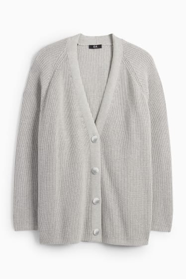 Donna - Cardigan - a coste - grigio chiaro