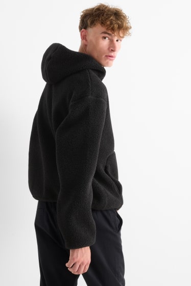Herren - Teddy-Jacke mit Kapuze - schwarz