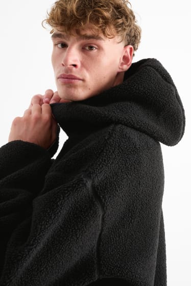 Herren - Teddy-Jacke mit Kapuze - schwarz