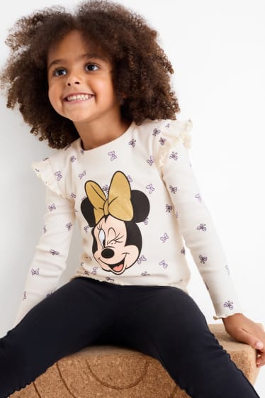 Kinder Mädchen - Minnie Maus - Langarmshirt - gemustert - beige