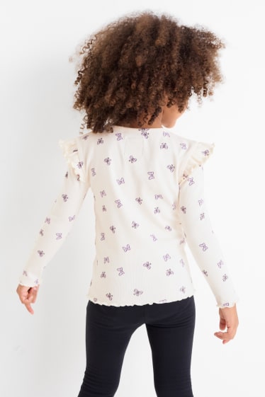 Kinder Mädchen - Minnie Maus - Langarmshirt - gemustert - beige