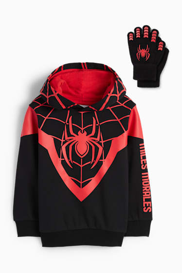 Kinder Buben - Halloween - Spider-Man - Set - Hoodie und Handschuhe - schwarz
