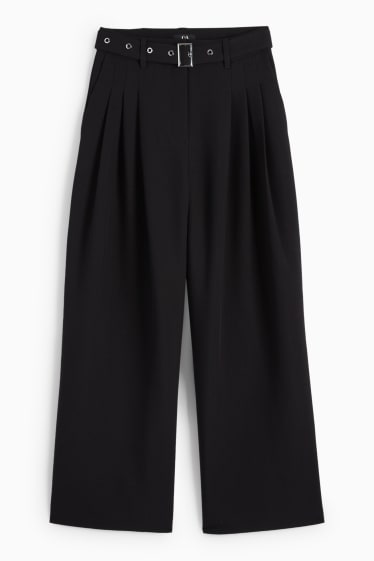 Damen - Stoffhose mit Gürtel - High Waist - Wide Leg - schwarz