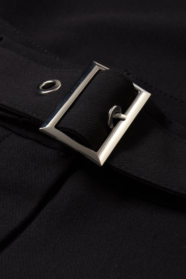 Damen - Stoffhose mit Gürtel - High Waist - Wide Leg - schwarz