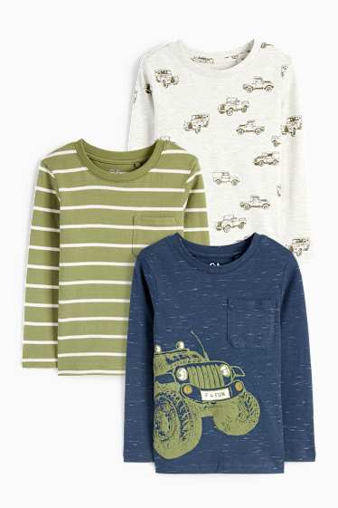Kinder Jungen - Multipack 3er - Geländewagen - Langarmshirt - grün