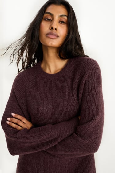 Femmes - Robe de maille - côtelée - marron foncé