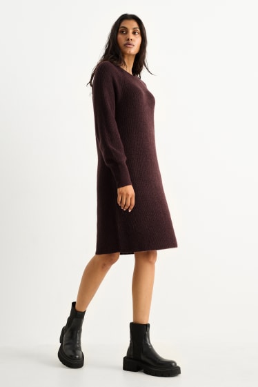 Femmes - Robe de maille - côtelée - marron foncé