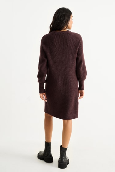 Femmes - Robe de maille - côtelée - marron foncé