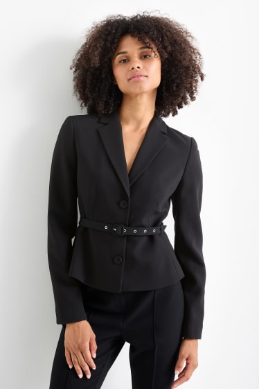 Women - Blazer with belt - black