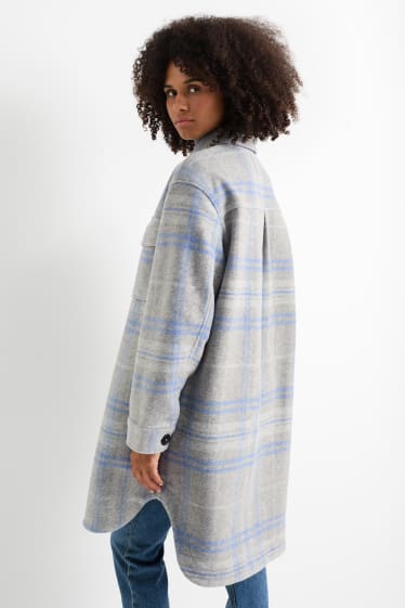 Dames - Mantel - geruit - lichtgrijs