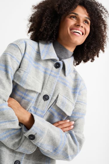 Dames - Mantel - geruit - lichtgrijs