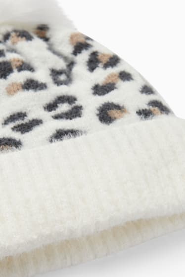 Enfants filles - Bonnet à pompons - à motif - blanc