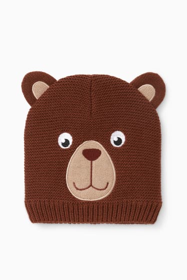 Children Boys - Bear - beanie - dark brown