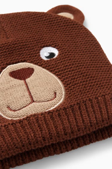 Children Boys - Bear - beanie - dark brown