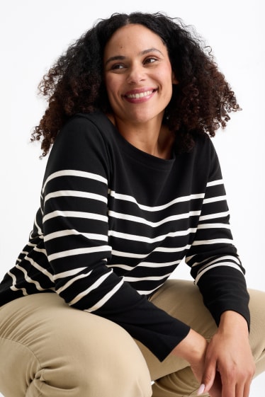 Damen - Langarmshirt - gestreift - schwarz