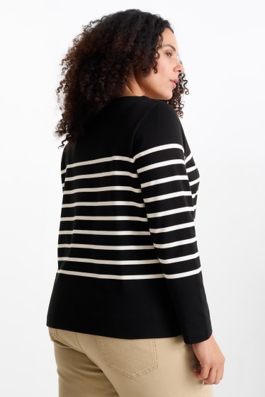 Damen - Langarmshirt - gestreift - schwarz