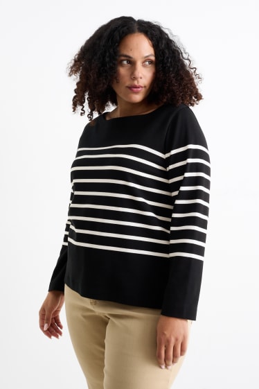 Damen - Langarmshirt - gestreift - schwarz