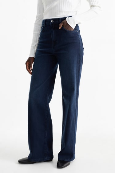 Damen - Wide Leg Jeans - High Waist - dunkeljeansblau