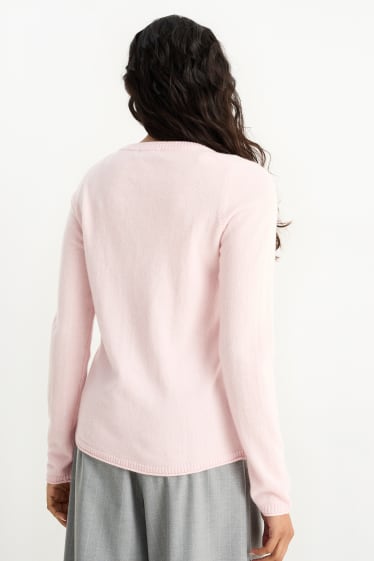 Women - Cashmere V-neck jumper - rose