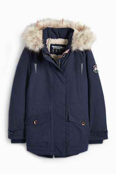 Bambine - Giacca con cappuccio ed ecopelliccia - impermeabile - blu scuro