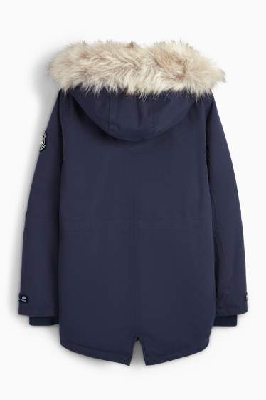 Bambine - Giacca con cappuccio ed ecopelliccia - impermeabile - blu scuro