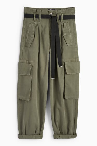 Femmes - Pantalon cargo - high waist - tapered fit - vert