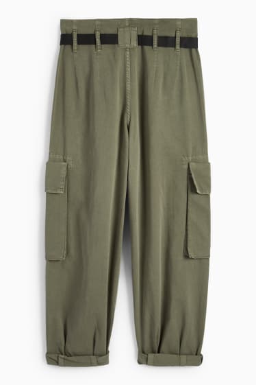Femmes - Pantalon cargo - high waist - tapered fit - vert