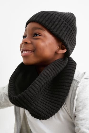 Kinderen: jongens - Set - gebreide muts en colsjaal - 2-delig - zwart