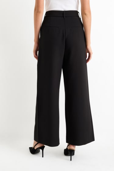 Damen - Stoffhose mit Gürtel - High Waist - Wide Leg - schwarz