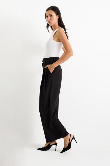Damen - Stoffhose mit Gürtel - High Waist - Wide Leg - schwarz