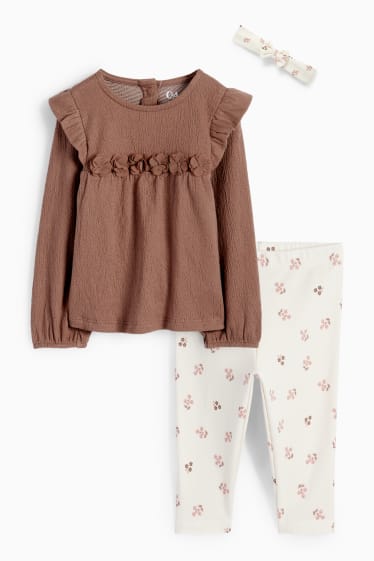 Bébés filles - Petites fleurs - ensemble bébé - 3 pièces - marron foncé