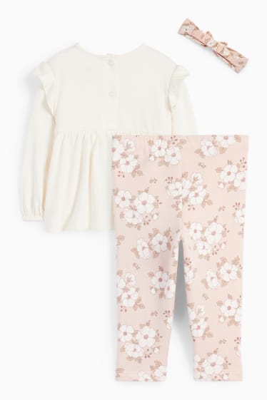 Baby Mädchen - Blümchen - Baby-Outfit - 3 teilig - cremefarben