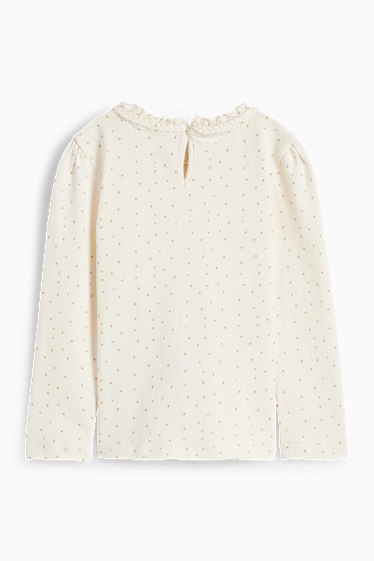 Kinder Mädchen - Blumenmädchen und Hase - Langarmshirt - gepunktet - cremeweiss