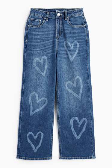 Kinder Mädchen - Herz - Wide Leg Jeans - jeansblau