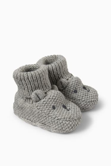 Baby Buben - Bärchen - Baby-Krabbelschuhe - grau