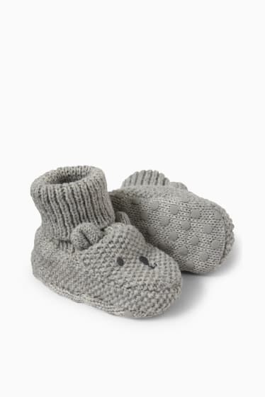 Baby Buben - Bärchen - Baby-Krabbelschuhe - grau