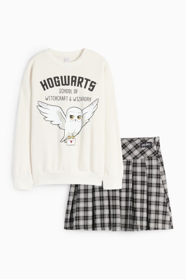 Enfants filles - Harry Potter - ensemble - sweat et jupe plissée - 2 pièces - crème