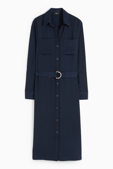 Dames - Blousejurk met riem - donkerblauw