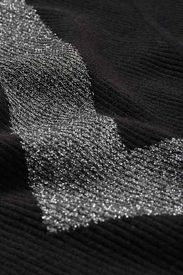 Damen - Pullover mit V-Ausschnitt - gerippt - schwarz