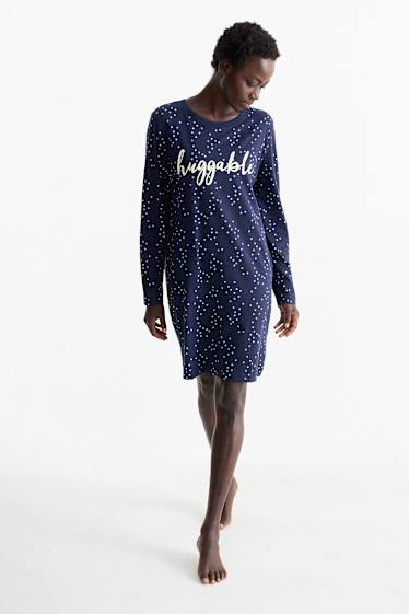 Donna - Camicia da notte - a pois - blu scuro