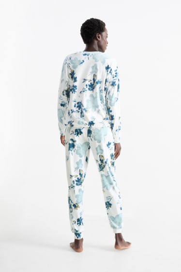 Mujer - Pijama de invierno - de flores - azul