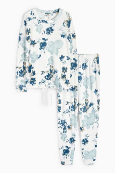 Mujer - Pijama de invierno - de flores - azul