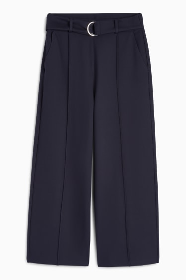 Damen - Jersey-Hose - High Waist - Wide Leg - dunkelblau